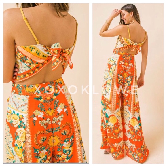 Bold Floral Printed Two Piece Co-Ord Matching Pants Set - Picture 11 of 13